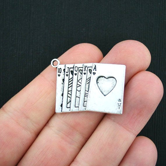 4 Playing Cards Antique Silver Tone Charms - SC3631
