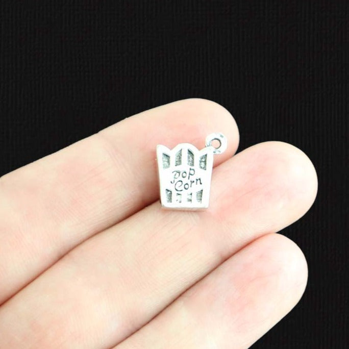 4 Popcorn Antique Silver Tone Charms 2 Sided - SC1555
