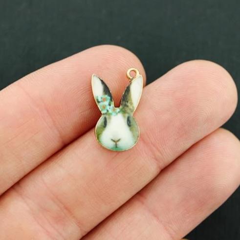 4 Rabbit Gold Tone Enamel Charms - E120
