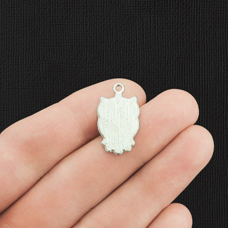 4 Rainbow Blue Owl Silver Tone Enamel Charms - E1166