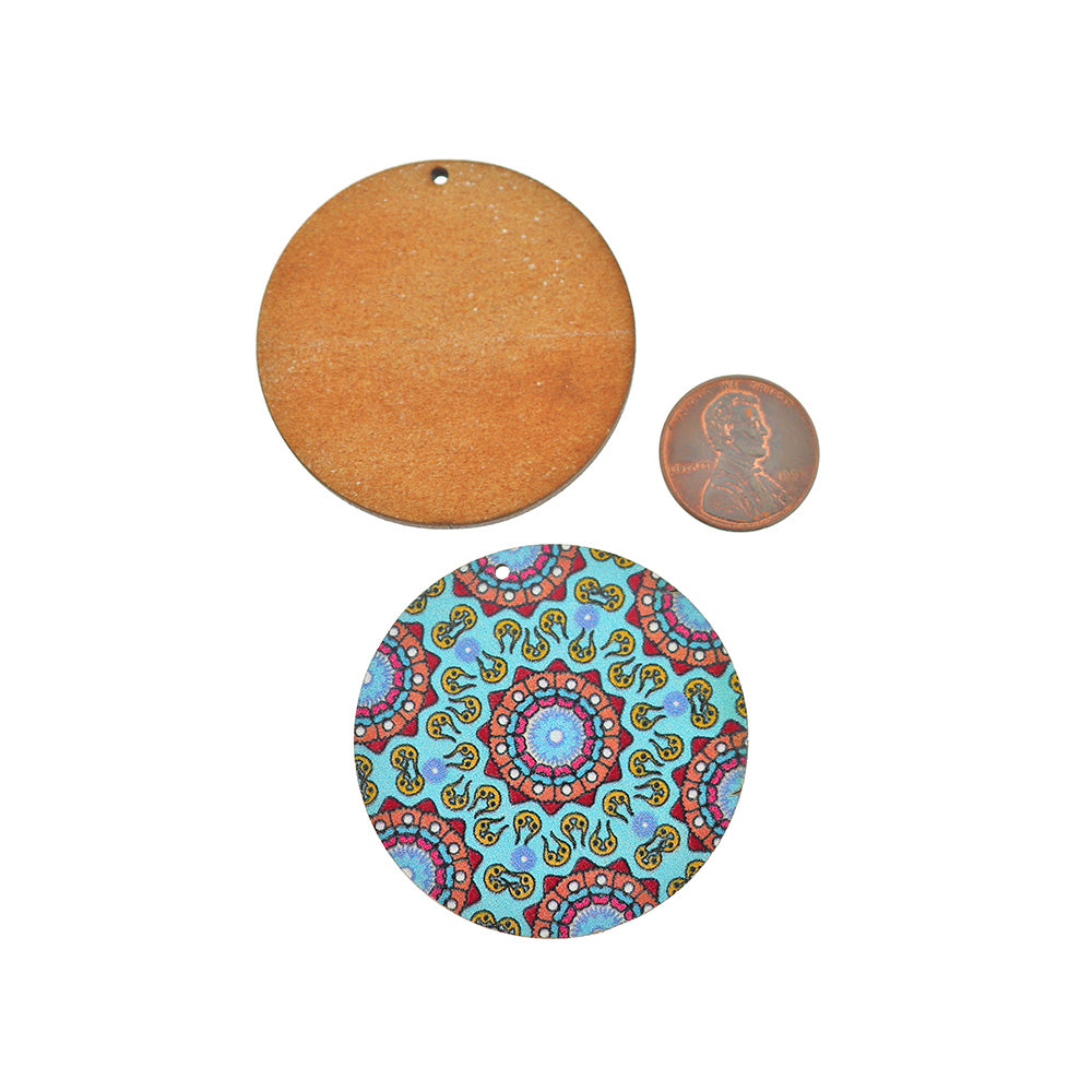 4 Rainbow Mandala Wood Charms 44mm - WP077