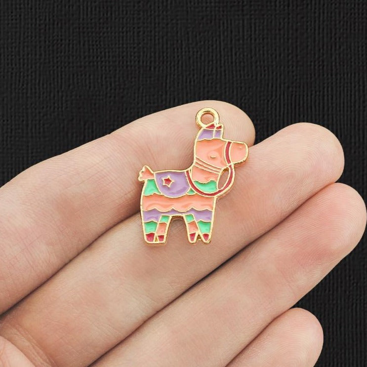 4 Rainbow Pinata Gold Tone Enamel Charms - E955