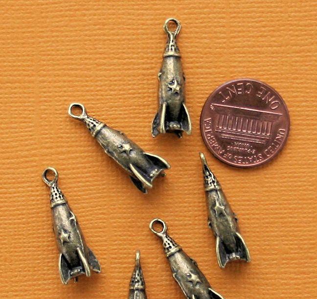 4 breloques de ton bronze antique de fusée 3D - BC683