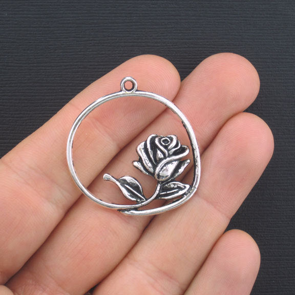 4 Rose Antique Silver Tone Charms - SC931