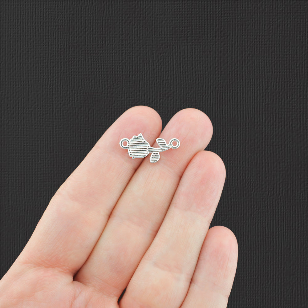 4 Rose Connector Silver Tone Enamel Charms - E848