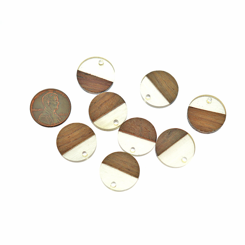 4 Round Natural Wood and Resin Charms - Choose Your Color - 18mm