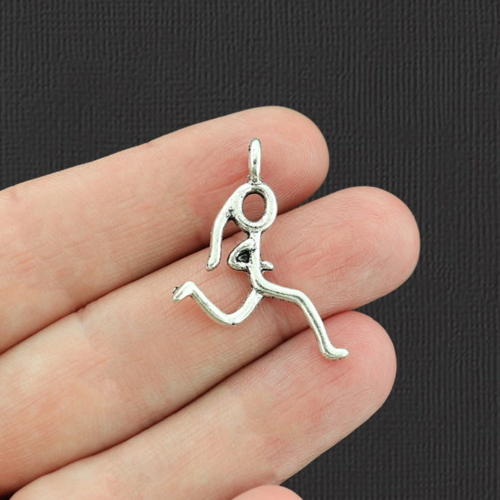 4 Running Girl Antique Silver Tone Charms 2 Sided - SC5007