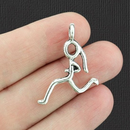 4 Running Girl Antique Silver Tone Charms 2 Sided - SC5007