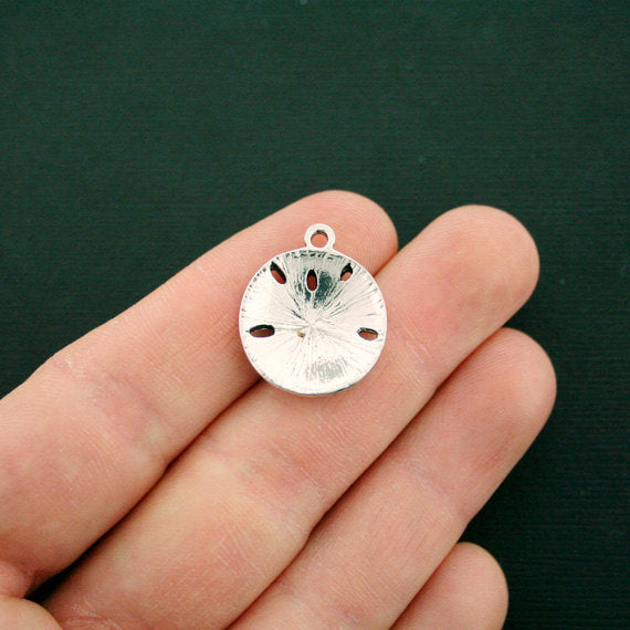 4 Sand Dollar Antique Silver Tone Charms - SC6699