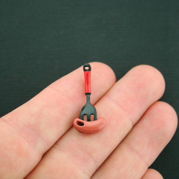4 Sausage Fork Enamel Charms 3D - E276