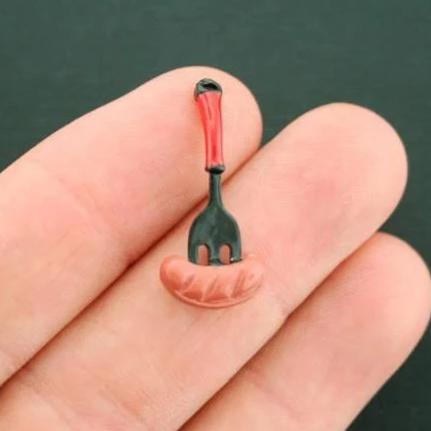 4 Sausage Fork Enamel Charms 3D - E276