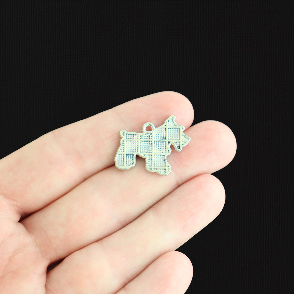 4 Schnauzer Dog Silver Tone Enamel Charms - E1559