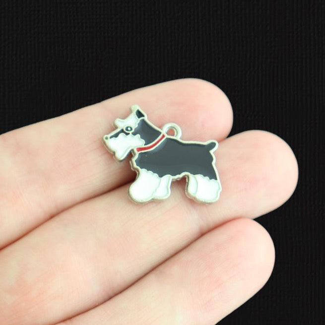 4 Schnauzer Dog Silver Tone Enamel Charms - E1559