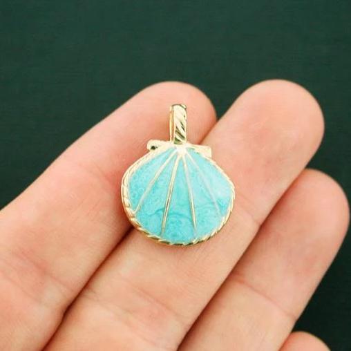 4 Seashell Gold Tone Enamel Charms - E022