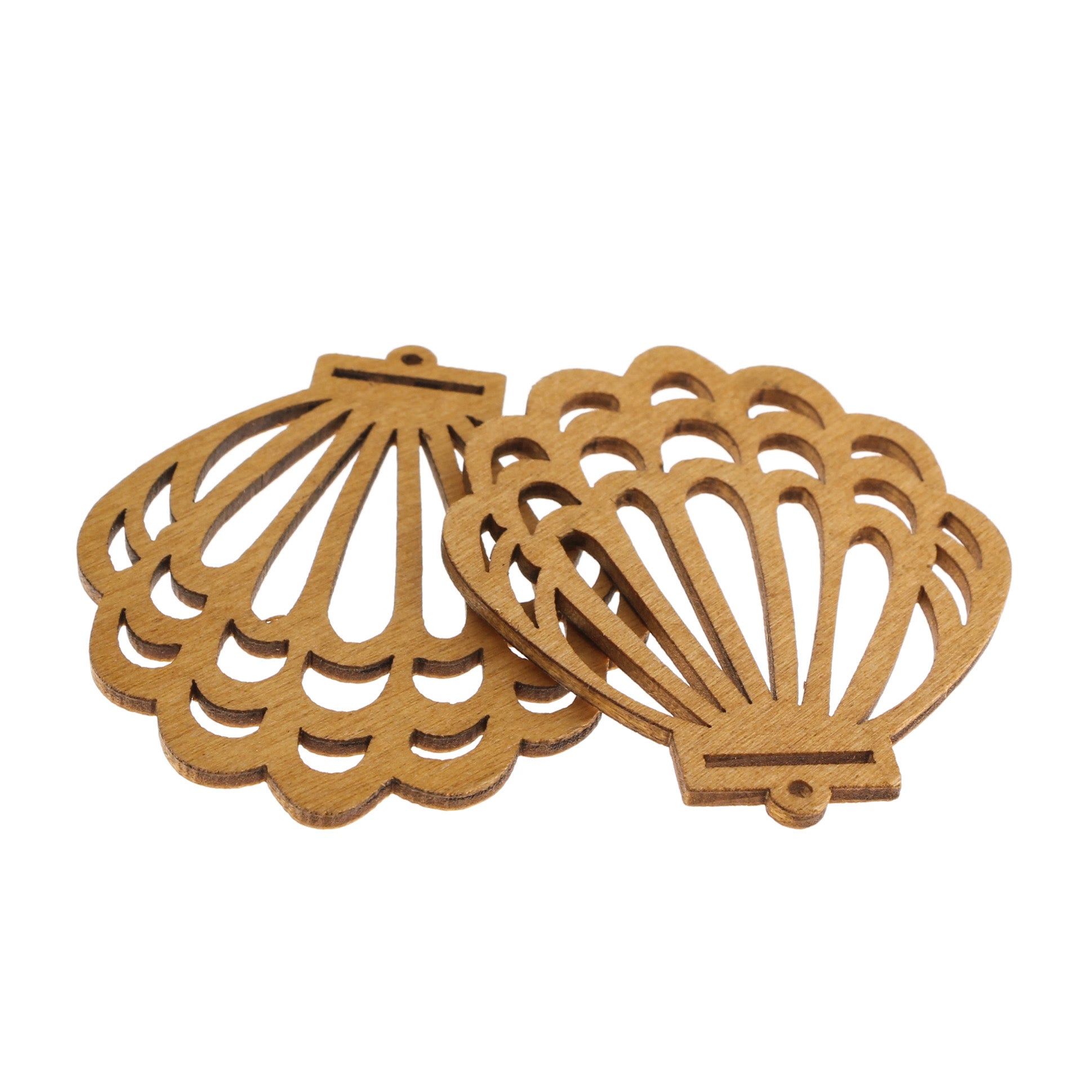 4 Seashell Natural Wood Charms 2 Sided - WP470