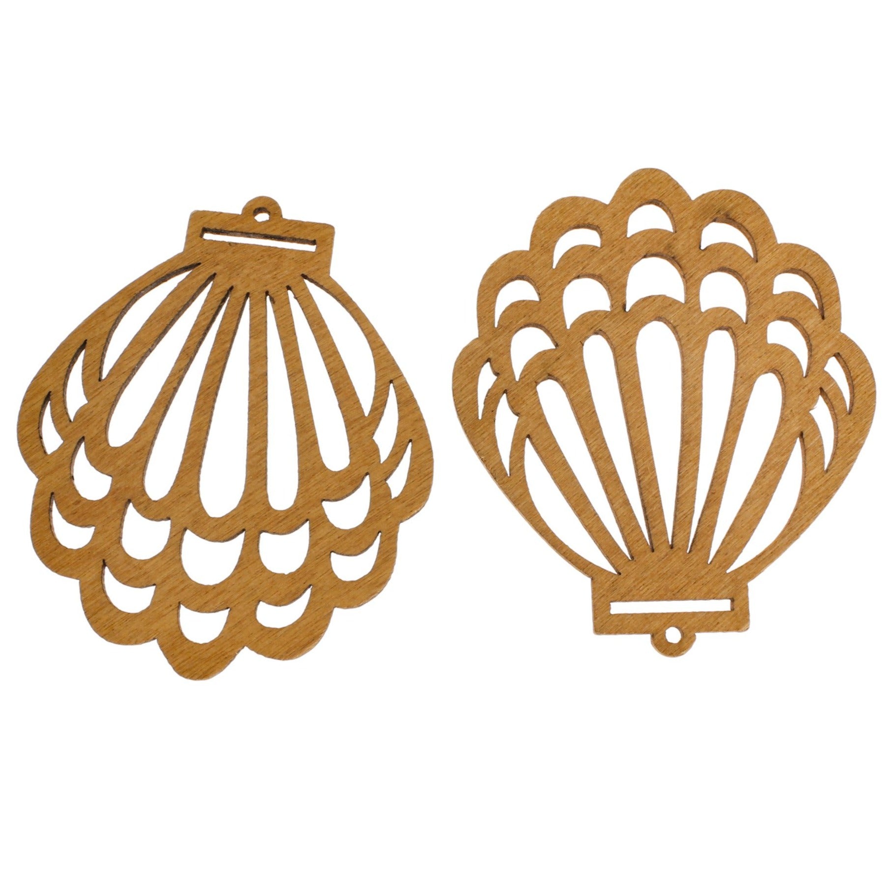 4 Seashell Natural Wood Charms 2 Sided - WP470