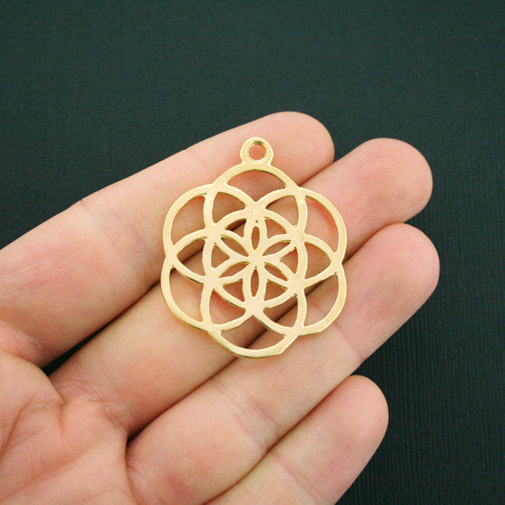 4 Seed of Life Antique Gold Tone Charms - GC786