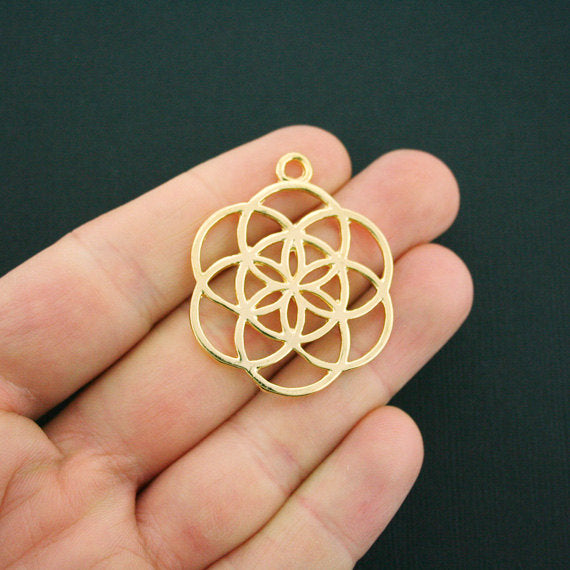 4 Seed of Life Antique Gold Tone Charms - GC786