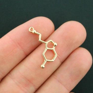 4 Serotonin Molecule Gold Tone Charms - GC768
