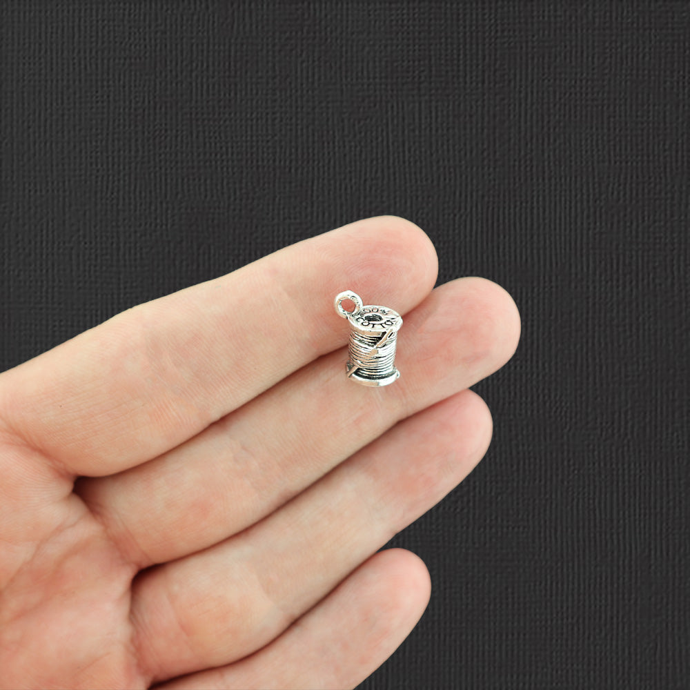 4 Sewing Thread Antique Silver Tone Charms - SC3931
