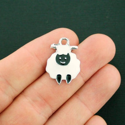 4 Sheep Silver Tone Enamel Charms - E138