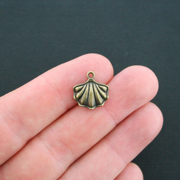 4 Shell Antique Bronze Tone Charms 2 Sided With Imitation Pearl - BC634