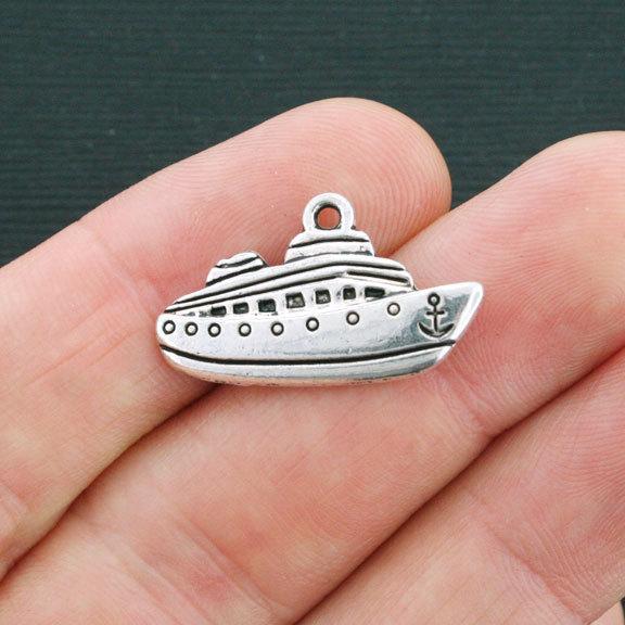 4 Ship Antique Silver Tone Charms 2 Sided - SC4052