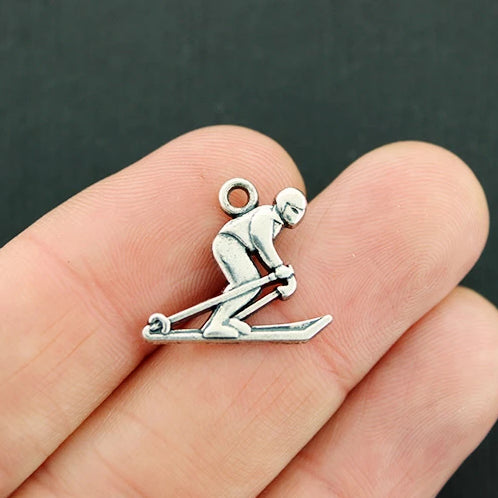 4 Ski Antique Silver Tone Charms - SC2158