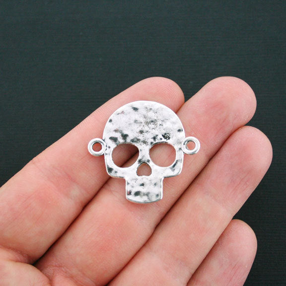 4 breloques argentées antiques connecteur tête de mort - SC2493