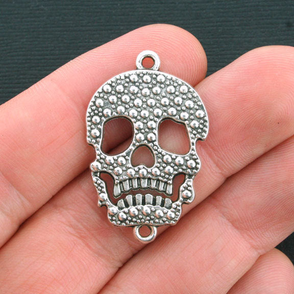 4 Skull Connector Antique Silver Tone Charms - SC4076