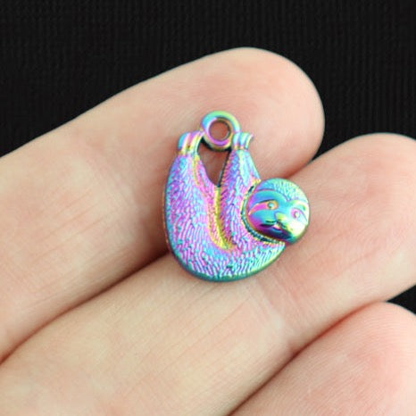 4 Sloth Rainbow Electroplated Charms - E1587