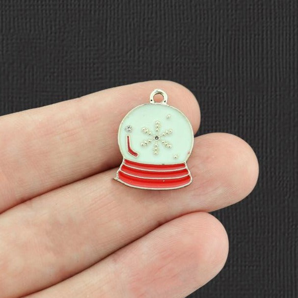 4 Snow Globe Gold Tone Enamel Charms With Inset Rhinestones - E958
