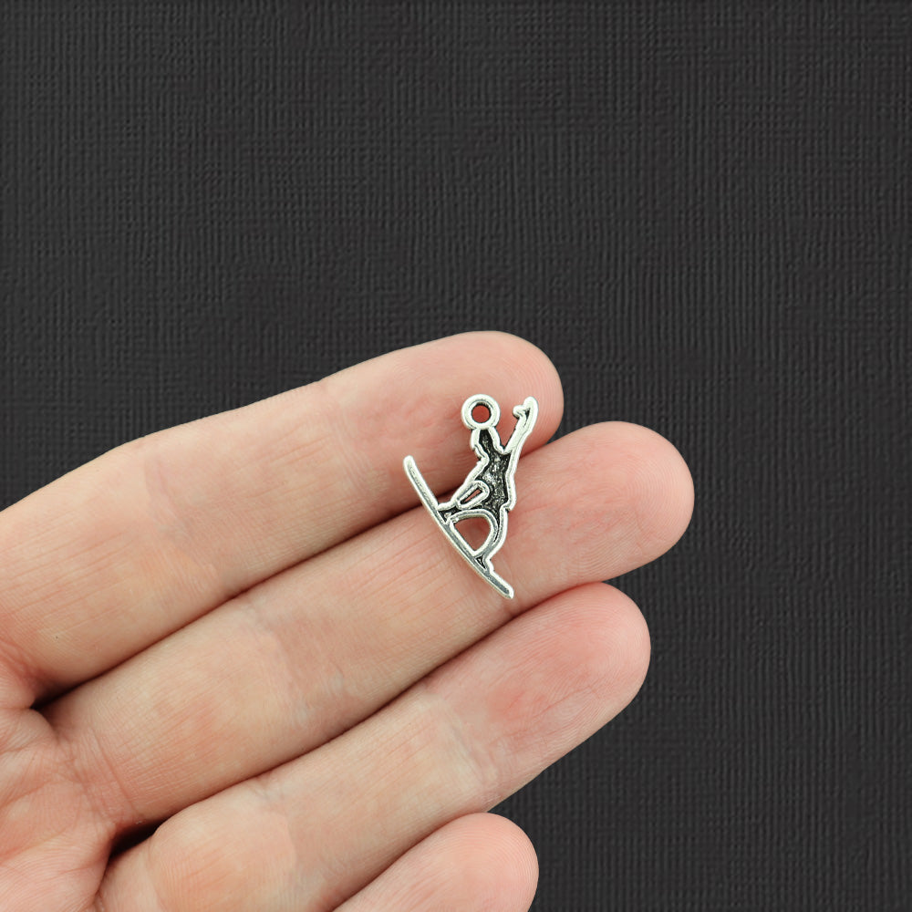4 Snowboarder Antique Silver Tone Charms - SC3841
