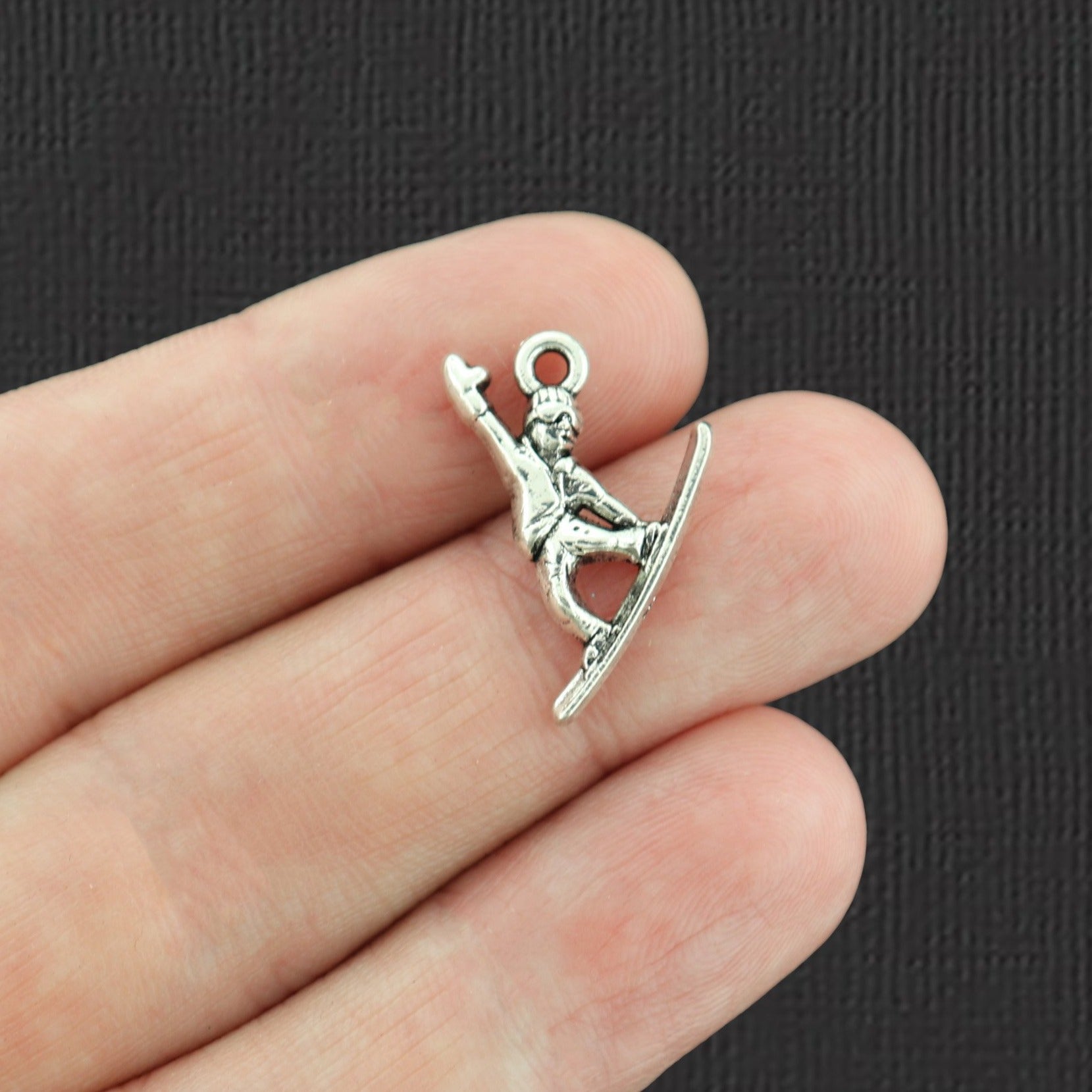 4 Snowboarder Antique Silver Tone Charms - SC3841