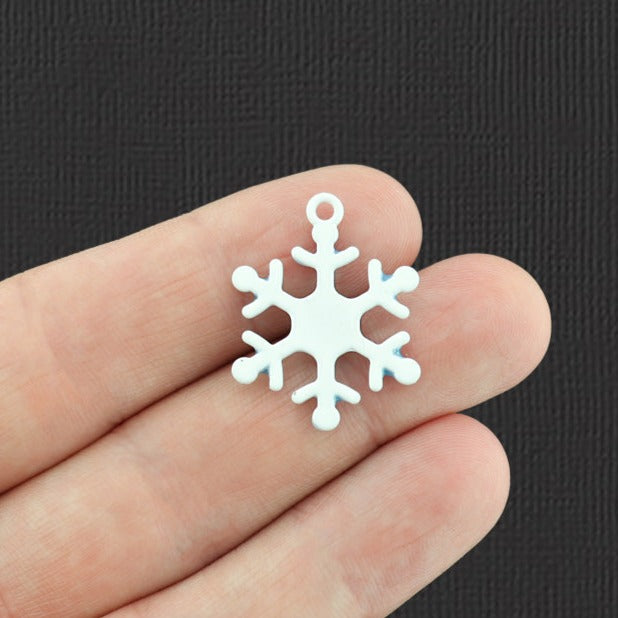 4 breloques en émail bleu et blanc flocon de neige - E496
