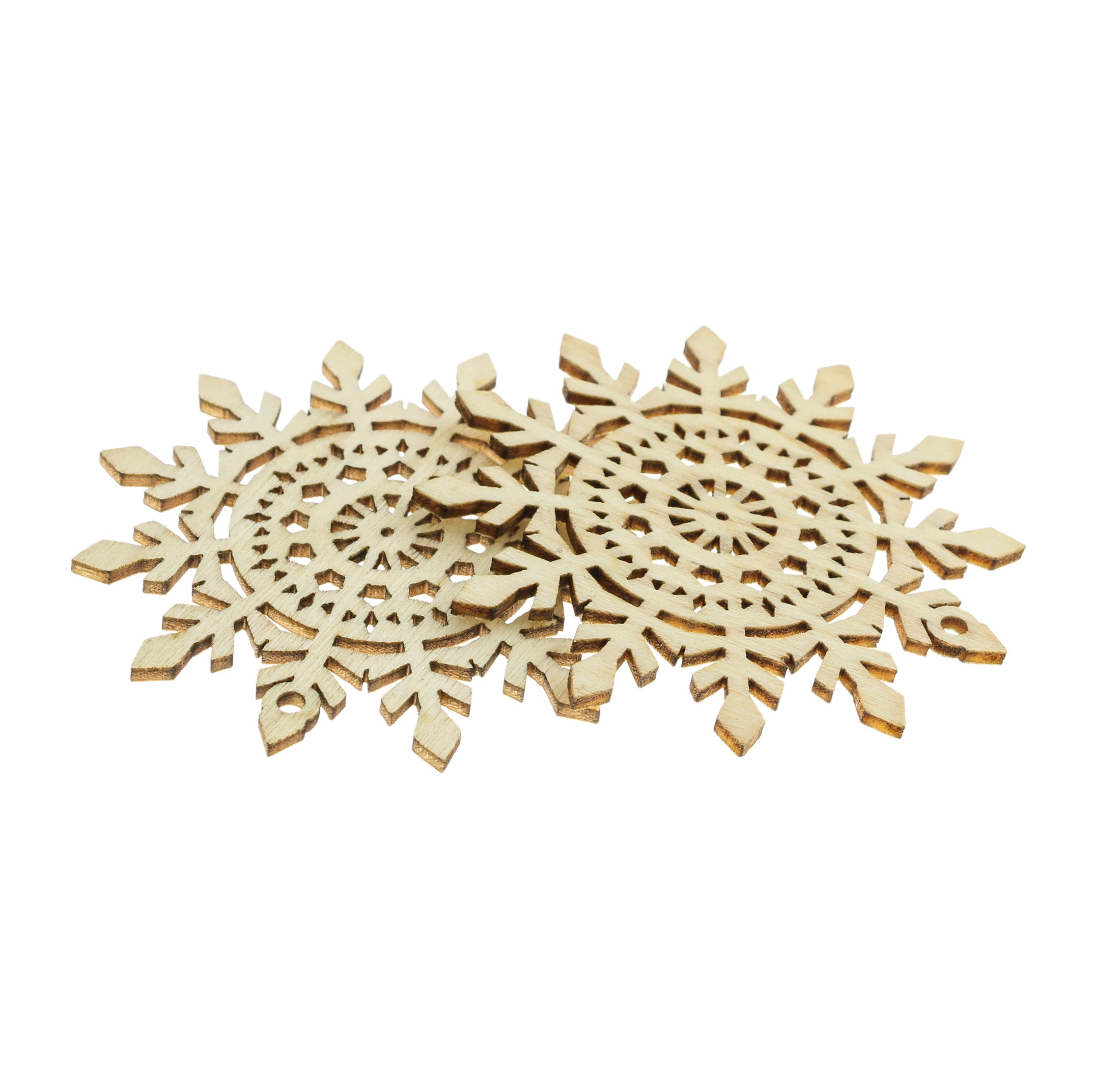 4 Snowflake Natural Wood Charms 67mm - WP476