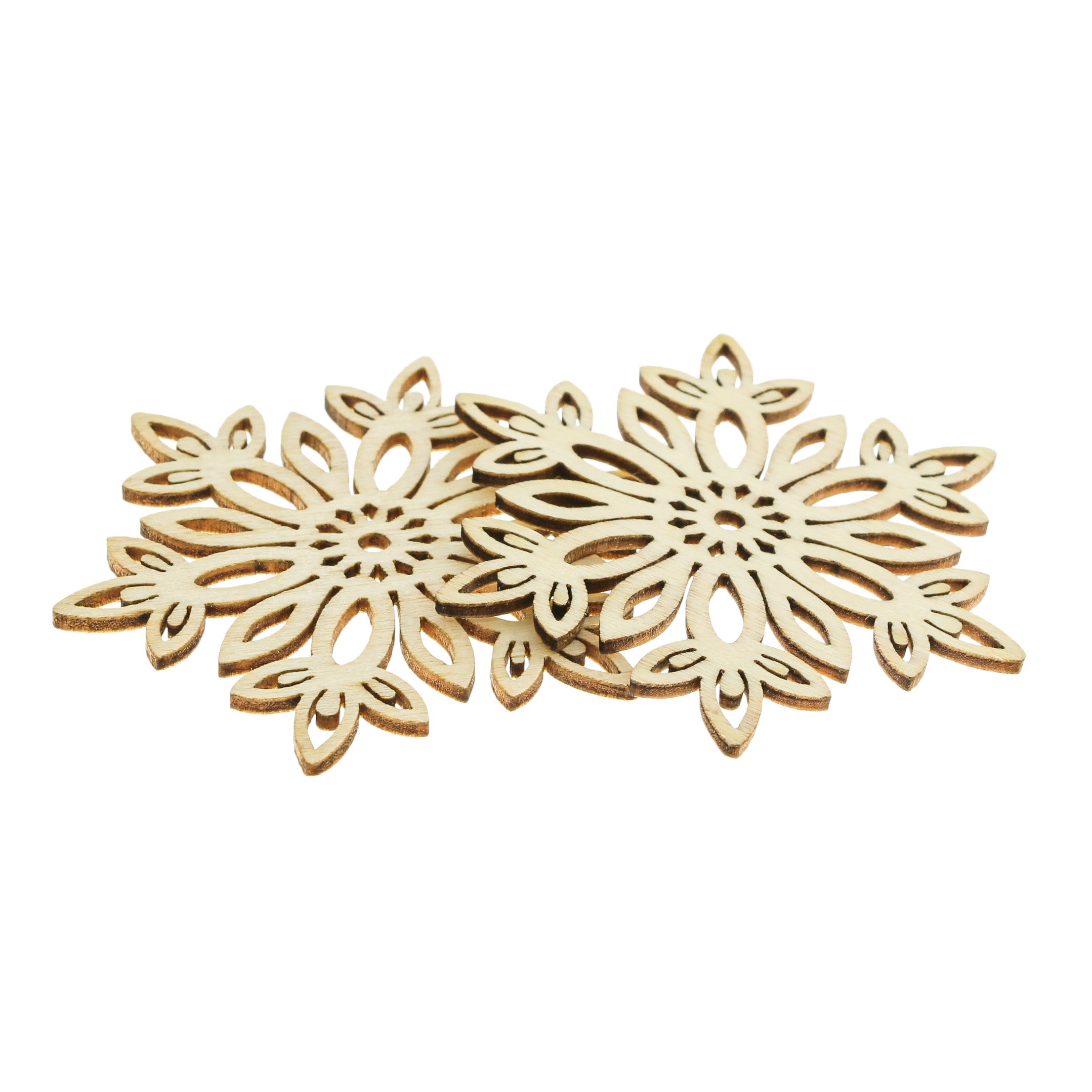 4 Breloques Flocon de Neige en Bois Naturel 69mm - WP480