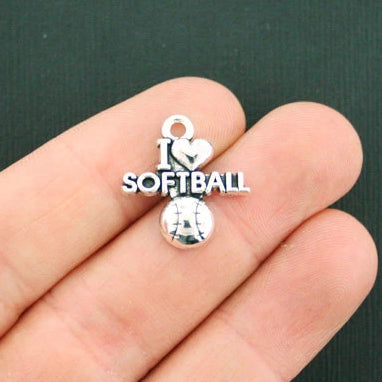 4 Softball Antique Silver Tone Charms - SC1663