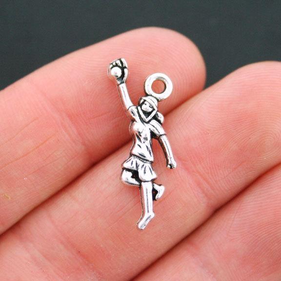 4 breloques de joueur de softball ton argent antique - SC5399