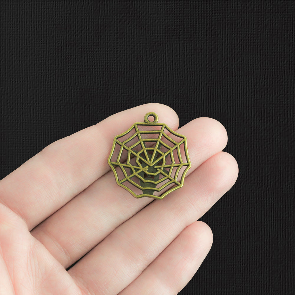 4 Spiderweb Antique Bronze Tone Charms - BC276