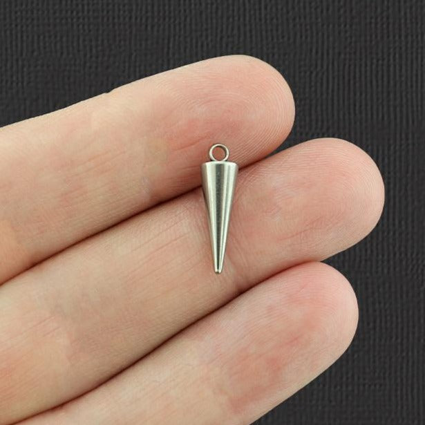 4 Spike Silver Tone Stainless Steel Charms 3D - SSP227