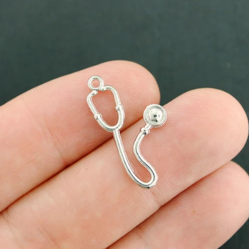4 Stethoscope Silver Tone Charms 2 Sided - SC7823