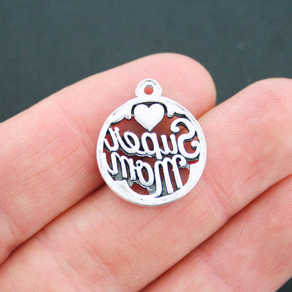 4 Super Mom Antique Silver Tone Charms - SC5234