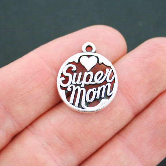 4 Super Mom Antique Silver Tone Charms - SC5234
