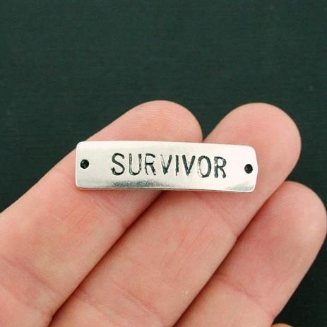 4 Survivor Connector Antique Silver Tone Charms - SC7583