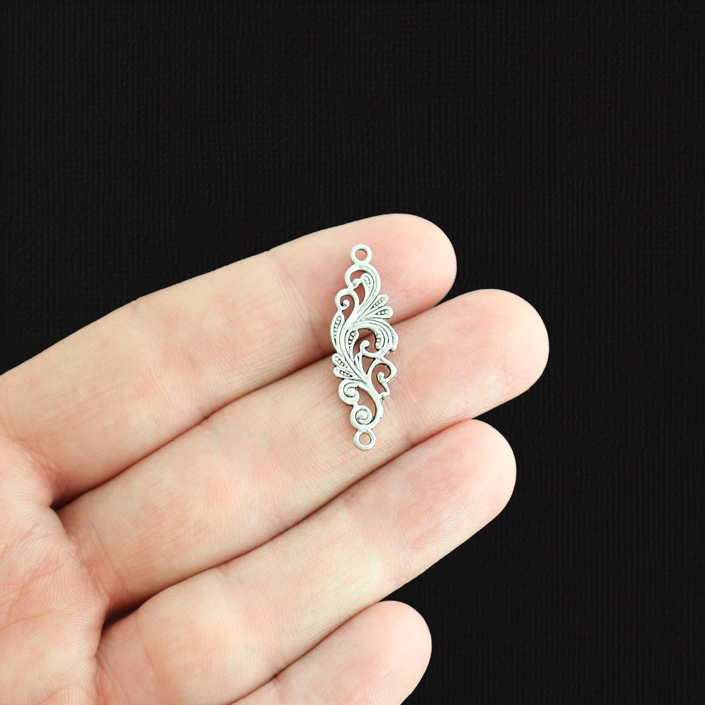 4 Swirl Floral Connector Antique Silver Tone Charms - SC2452