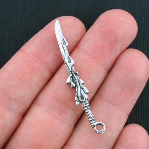 4 Sword Antique Silver Tone Charms 2 Sided - SC3613