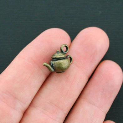 4 Teapot Antique Bronze Tone Charms 3D - BC223