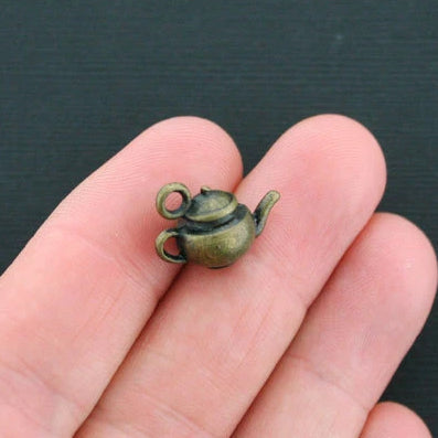 4 Teapot Antique Bronze Tone Charms 3D - BC223