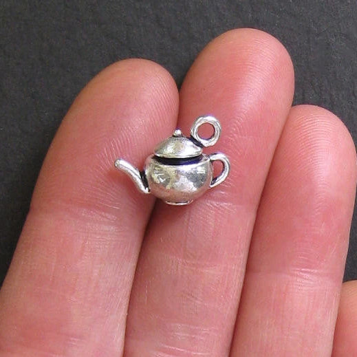 4 Teapot Antique Silver Tone Charms 3D - SC406